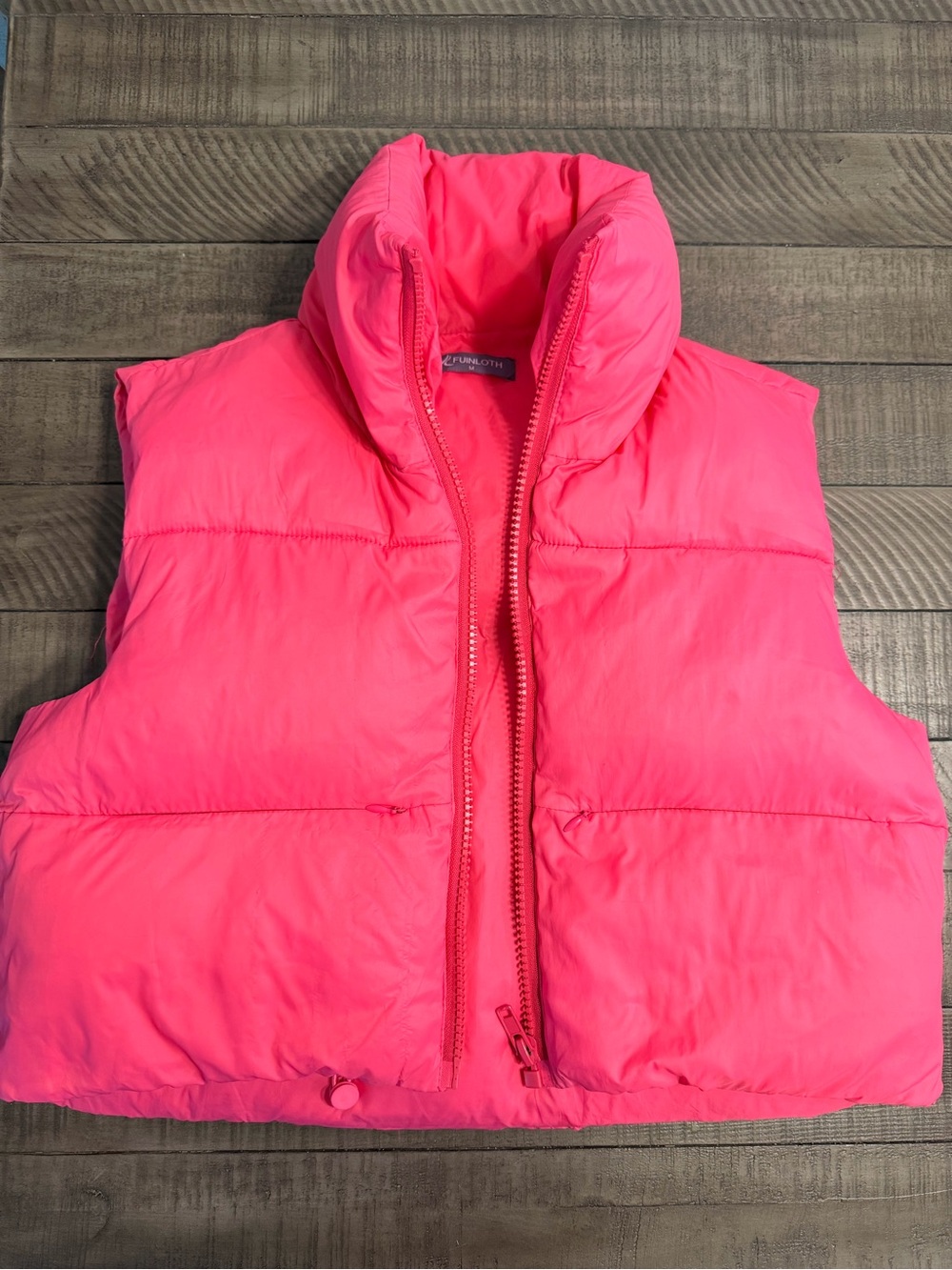 Fuinloth Women’s Neon Pink Puffer Crop Vest